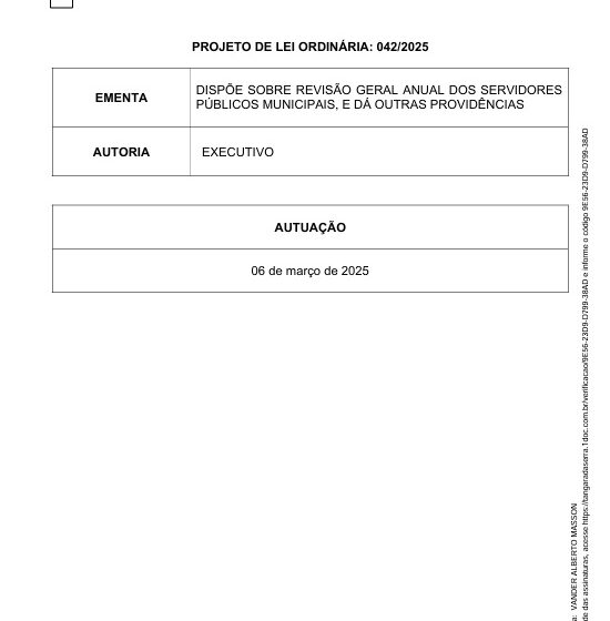 01 PREFEITURA DE TANGARÁ DA SERRA PUBLICA PROJETO DE LEI 042/2025 REFERENTE A RGA